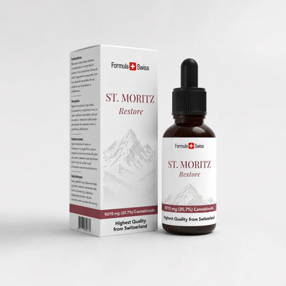 San. Moritz Restaurar botella y embalaje sobre un fondo blanco